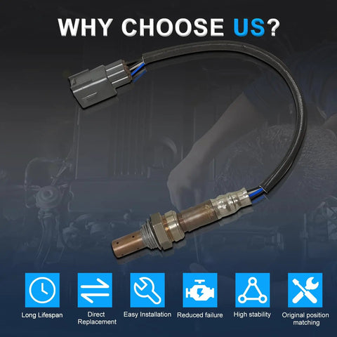 Upstream O2 Oxygen Sensor For Front Right 2001 To 2003 Toyota Rav4 2.0L with connector, heavy-duty design, easy setup.