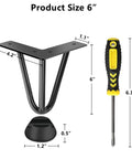 6 Inch 3 Rod Solid Metal Hairpin Furniture Legs Set Of Four In Black Finish Heavy Duty Support Up To 900 Pounds with screwdriver
