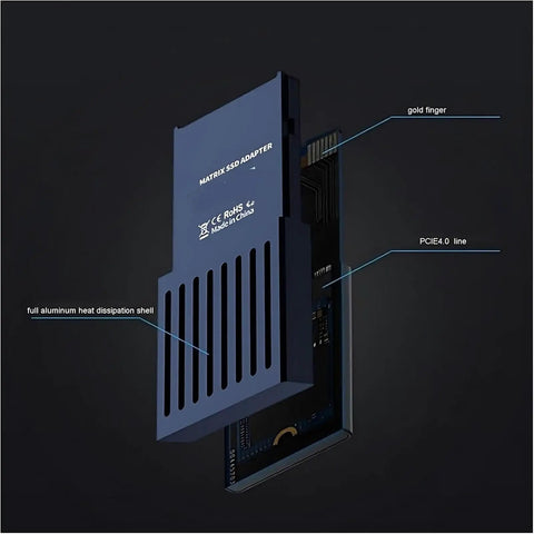 Close-up of Drop In Ready M.2 Pvie 4.0 Nvme Storage Expansion Card Enclosure for Xbox Series X and S with 1Tb Nvme Drive.