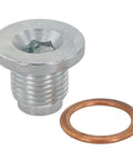 Heavy Duty Solid Aluminum Oil Drain Plug And Gasket Kit For Bmw And Mini Cooper R56 R57 Fits 11137585928 Perfect Seal No Leaks Quick Install close-up with copper washer