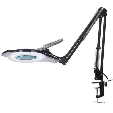 10X LED Magnifying Lamp With Clamp 2200 Lumen Dimmable Daylight Lighted Magnifier For Reading Repairs And Crafts Adjustable Swivel Arm Workhorse Bright Loupe Black