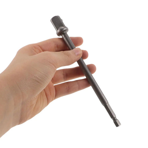 Must-Have Stainless Steel Trailer Jack Drill Adapter held in hand, designed for RV leveling and scissor jacks.