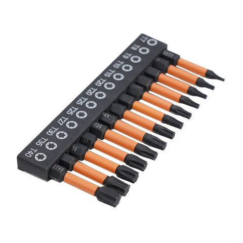 Premium 13 Piece Torx Screwdriver Set With T7 To T40 Star Bits Featuring Hollow Solid Tips And Magnetic Alloy Steel Build Perfect For Home Repairs Electronics, Toys, And Appliances You Can Trust. 13-piece T7-T40 Torx bit set with orange handles