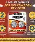 Key Fob Battery Replacement Kit Two Pack CR2032 For Atlas Jetta Tiguan Golf Arteon Passat And More With Fitment Guide packaging