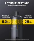 Cordless Electric Screwdriver Set With Precision Torque Control and Ergonomic Grip for No Sweat DIY Repairs showing 7 torque settings.