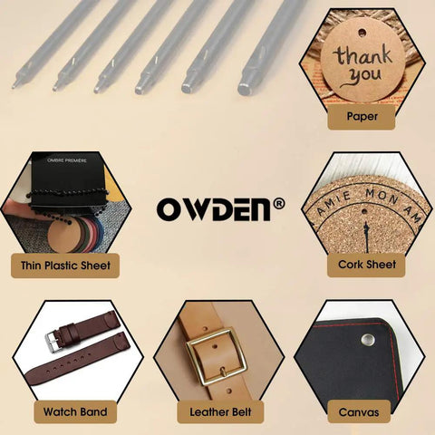 Six Piece Leather Hollow Punch Set for Belts, Watch Bands and Straps, Precision 1.0mm to 5.0mm Punches with Slim Straight Through Design