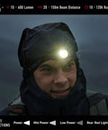 Person wearing 600 Lumen Headlamp With Red Rear Safety Light For Hard Hat Use, 65 Degree Swivel Focus, during a night run