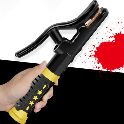 Heavy Duty Copper Welding Clamp For 800 To 1000 Amp Stick Welders High Heat Burn Shield Ground Electrode Holder Super Cool Grip Tool in hand.