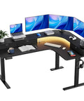 65 Inch L Shaped Standing Desk With Power Outlets And LED Strip, Electric Height Adjustable Corner Computer Desk For Home Office