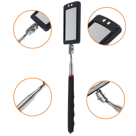 Telescoping Inspection Mirror With 360 Degree LED Rotation, Pro Grade Extendable Mirror for Mechanics and Auto Enthusiasts