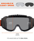 Front view of OTG Protective Safety Goggles, Anti Fog Tech, Scratch Resistant Shield, fits over prescription glasses, ANSI Z87.1 compliant.
