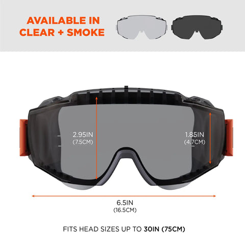 Front view of OTG Protective Safety Goggles, Anti Fog Tech, Scratch Resistant Shield, fits over prescription glasses, ANSI Z87.1 compliant.