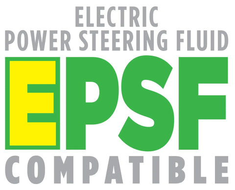 Label for Electric Power Steering Fluid showing EPSF compatible, highlighting product compatibility details.