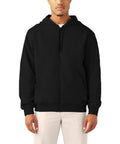 Men's Full Zip Thermal Lined Fleece Hoodie Black 2X Regular Fit With Kangaroo Pockets And Hidden Drawcord front view