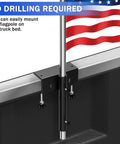 Universal Truck Flag Pole Mount Holder Clamps Poles Up To 1.2 Inches with flag on truck bed, no drilling required.