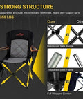 Oversized Padded Camping Chair Two Pack Heavy Duty Quad Chair With Lumbar Support Side Pocket And Cup Holder Portable Lawn Chair For Outdoors Tailgating Beach And Sports Enthusiasts with reinforced structure and 350 lb capacity shown.