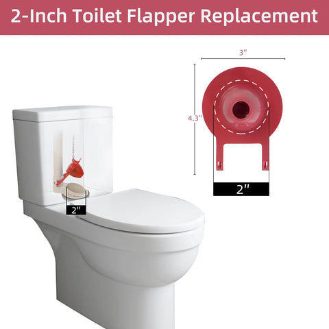 2 Inch Universal Toilet Tank Flapper Replacement, 2 Pack, Durable Rubber Seal With Stainless Steel Chain on white toilet