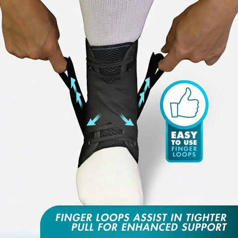 Lace Up Ankle Stabilizer for Sprained Ankles and Peroneal Tendonitis, black, with finger loops for enhanced support