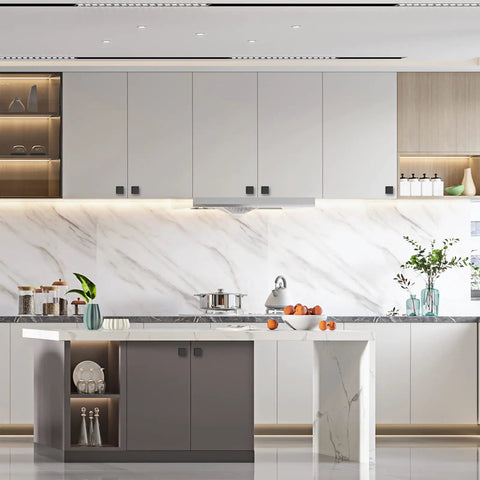 Modern kitchen with 10-Pack Matte Black Cabinet Knobs And Drawer Pulls - Zinc Hardware For Kitchen Cabinets on white cabinets.