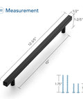 Measurement details for Matte Black 10 Inch Square Cabinet Pulls, 5 Pack, 12-1/2 Inch Overall Length, modern hardware