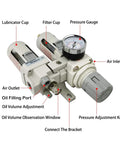 All In One FRL Air Filter Treatment Unit For Pneumatic Systems With Filter Pressure Regulator Lubricator And Oil Separator