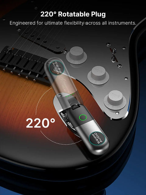 Wireless Guitar System With 10 Channel Transmitter And Receiver, dual interface, 220° rotatable plug on electric guitar.