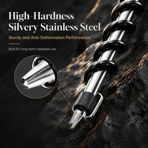 Close-up of Pocket Size Wine Opener Keychain With Stainless Steel Corkscrew showing high-hardness steel features.