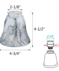 Diagram of Smoky Alabaster Bell Glass Replacement Shade for Ceiling Fans, Classic Bell Style, dimensions labeled