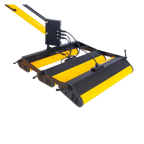 Close-up of Infrared Paint Dryer 3150W Pro Grade Shortwave Curing Lamp with yellow steel base and adjustable heat lamps.