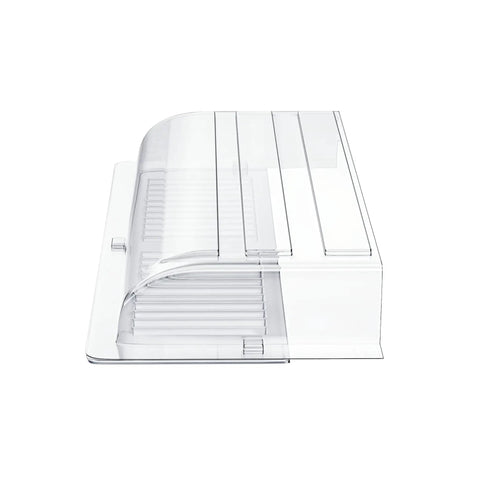 Side view of Magnetic Vent Air Deflector For Ceiling Fits 14 Inch Vents Low Profile 1.2 Inch Tall, clear plastic design.