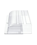 Side view of Magnetic Vent Air Deflector for Ceilings and Walls, 11 inch wide, fits 10 inch ducts, made from clear PET plastic.