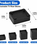 Four Pack Stackable TV Stand Riser Blocks With Half Inch Adjustable Height, showing size dimensions and adjustable height options.