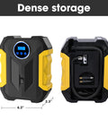 Portable Car Tire Inflator With LED Light No Fuss Auto Shut Off Digital Air Compressor For 12V DC showing front and back