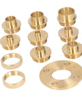Template Router Guides Kit With Lock Nut Adapter And 11 Pieces For Woodworking And Template Projects, brass components shown