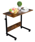 Mobile Side Table On Wheels Height Adjustable Laptop Cart For Living Room And Bedroom C Shaped Bed End Table With Edge Stopper