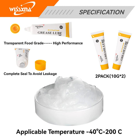 Food Grade Silicone Grease For Sanitary Machines And Food Processing Equipment Prevents Valves And O Rings From Sticking Pro Grade Lube Wissxna Dual Tube 20 Gram Pack, tubes and grease visible
