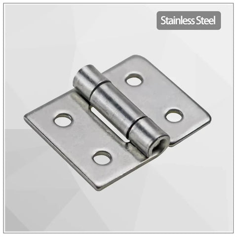 Stainless steel damping torque hinge, small size, front view with two mounting plates and four screw holes