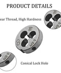 Left Hand M3.5 x 0.6 Metric Tap and Die Set for Reverse Thread Repair and Machining with clear thread and conical lock hole detail.