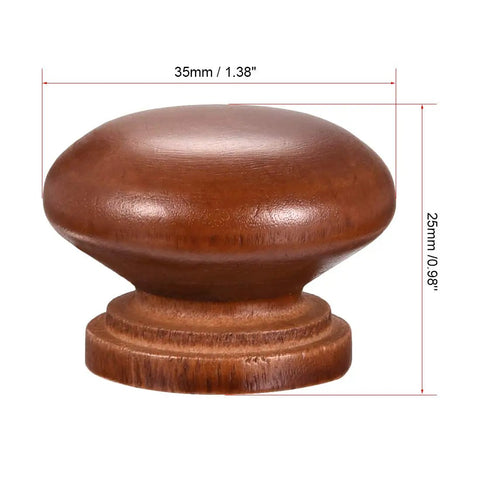 35mm round wood drawer knob in dark red shade, measuring 35mm diameter, ideal for kitchen cupboards and dressers.