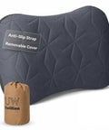Inflatable Camping Pillow With Removable Washable Cover For Backpacking Ultralight Air Pillow For Hiking Travel And Camping Ergonomic Neck And Lumbar Support Leak Resistant TPU Compact And Easy To Blow Up Gray with anti-slip strap and carry bag