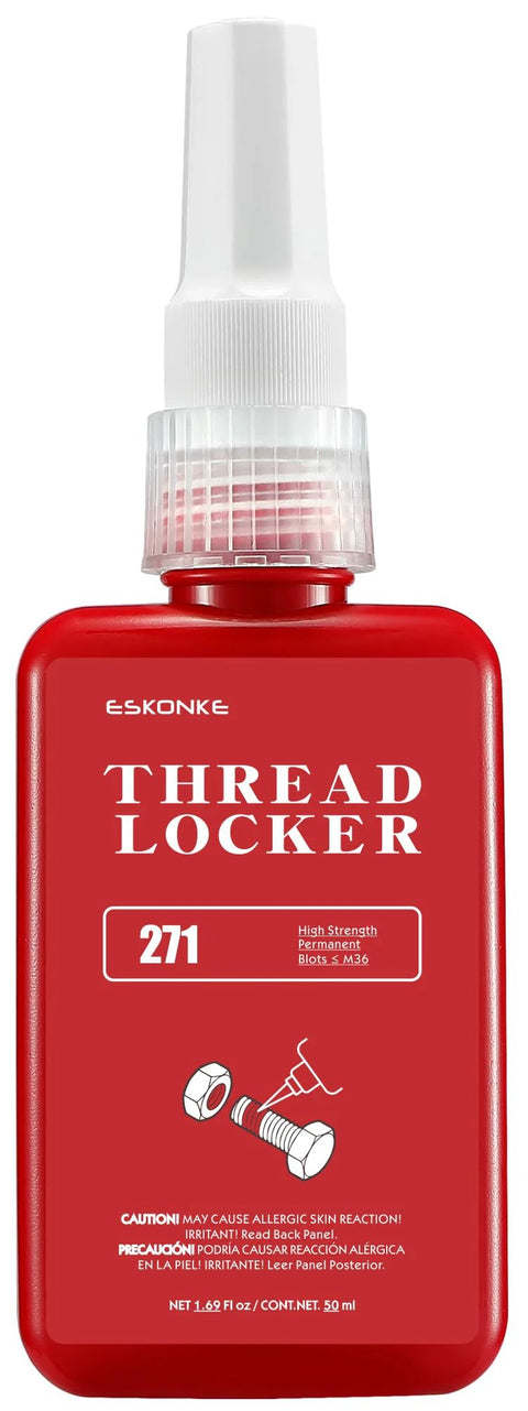 ESKONKE Thread Locker 271 red bottle with white plastic applicator nozzle, front view