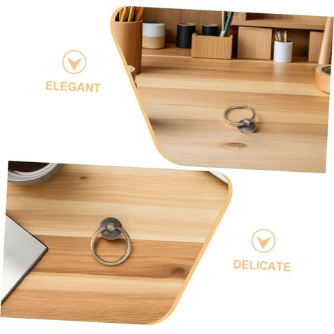 Eight Piece Antique Metal Drop Ring Drawer Handles Set For Dressers And Cupboards With Screws Rustic Pulls shown on wooden surface