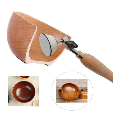 Beast Bowl Sander Kit For Woodworking With 2 Inch Hook And Loop Pad 11.8 Inch Hardwood Handle in use on wooden bowl