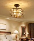Crystal 3-Light Semi Flush Mount Ceiling Light Fixture with E12 Bases, D12 x H9 inches, in a modern living room setting.