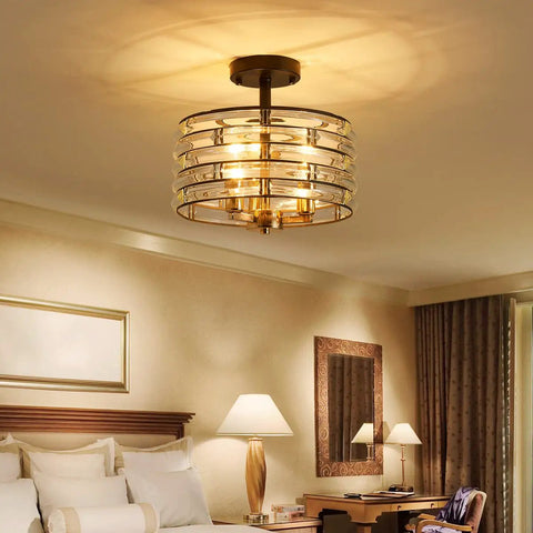 Crystal 3-Light Semi Flush Mount Ceiling Light Fixture with E12 Bases, D12 x H9 inches, in a modern living room setting.