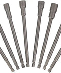 One Quarter Inch Magnetic Impact Nut Driver Bit Set, Eight Piece, Extended Reach Cr V Steel Drive Bits, Six To Thirteen Millimeter Nut Drivers