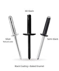 Three 100 Pieces Aluminum Tri-Fold Blind Rivets Set, 1/8 By 4/5 Inch (3.2 By 20mm), All-black, silver, semi-black, anti rust.