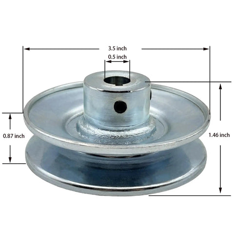 Heavy Duty Single Groove V Belt Pulley For A B 5L 4L Belts Three And A Half Inch Outer Diameter Half Inch Bore Carbon Steel Motor Pulley Built Tough And Zinc Plated Includes Two Screws And Standard Keyseat, side view displaying dimensions.