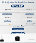 Heavy Duty Sliding Door Security Bar 17 To 50 Inch Adjustable With Rubber Tips For Windows, Home, Apartment And Travel Use, Built From Solid Steel Tube For Maximum Security, White Finish, showing adjustable parts and accessories.