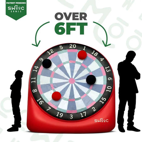Inflatable Giant Kick Darts Set With Jumbo Soccer Dartboard Over 6ft tall for outdoor fun with kid and adult silhouettes